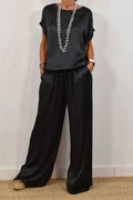 Casual Solid Color Two Piece Set Loose O-Neck Short Sleeved Pullover
