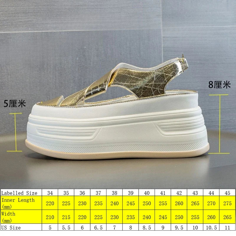Fujin 8cm PU Patent Synthetic Microfiber Leather Chunky Sneakers Slippers Platform Wedge Sandals Slipper Flats Women Shoes