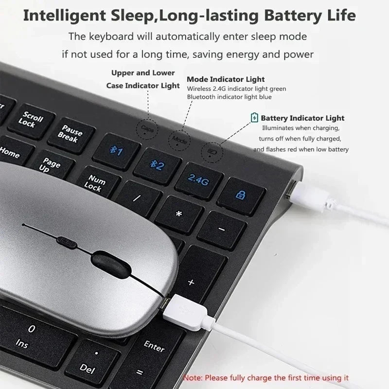 Bluetooth 5.0 & 2.4G Wireless Keyboard and Mouse Combo Multimedia Keyboard Mouse Set for iPad Macbook Android Laptop PC TV