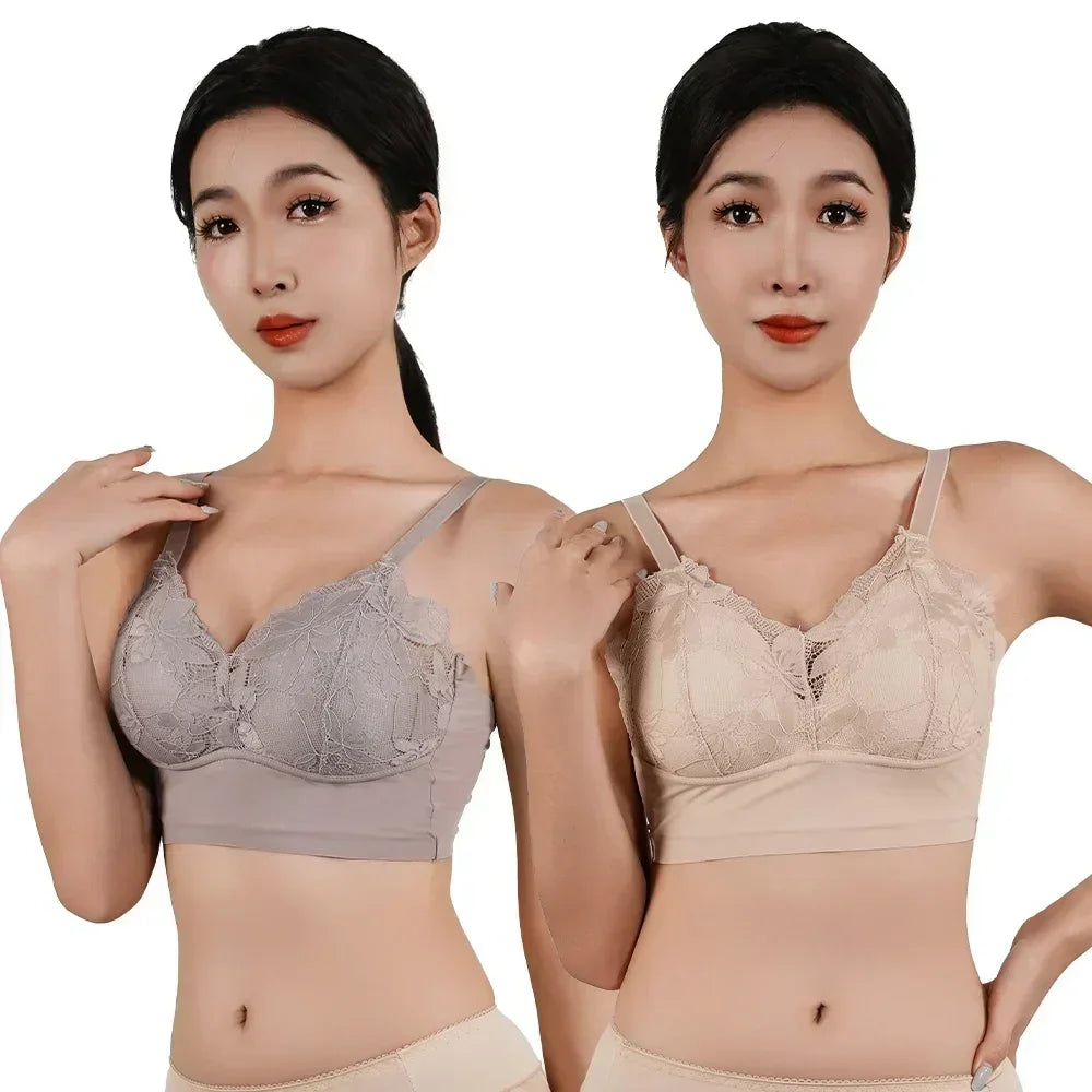 Hot Full Cup Thin Underwear Small Bra Plus Size Wireless Adjustable Lace Women's Bra Breast Cover B C Cup Large Size Lace Bras