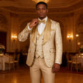 Champagne Jacquard 3-Piece Men's Formal Smoking Suit with Shaw Lapel