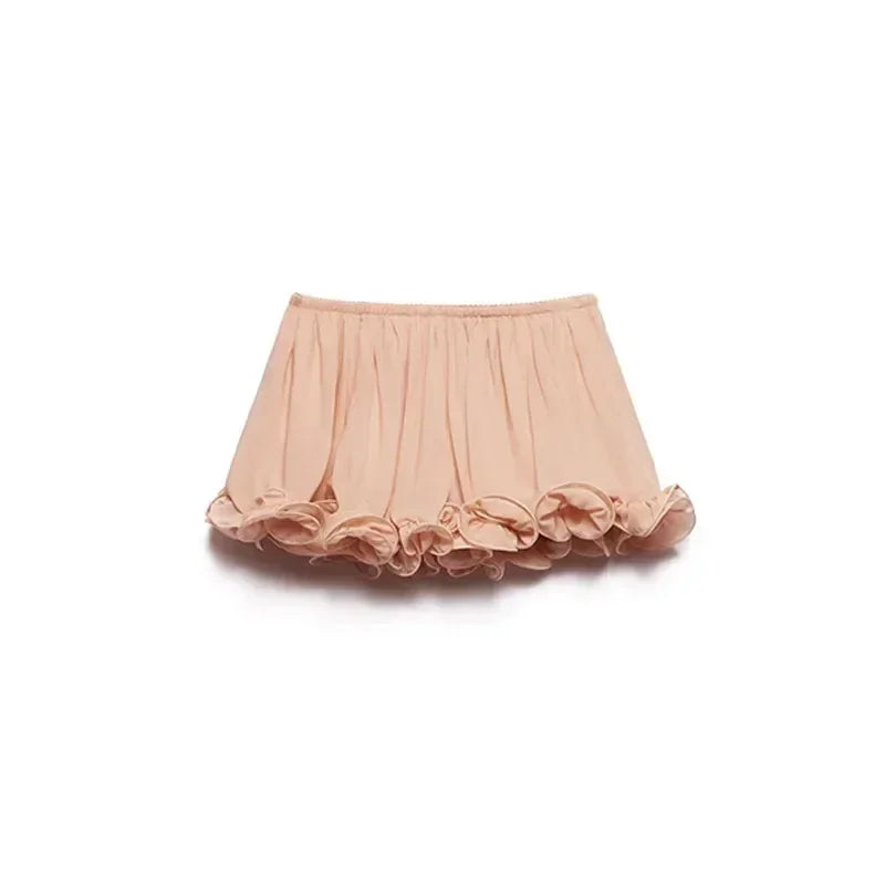 Elegant Ruffle Mini Skirt Set Women Sleeveless Halter Irregular Ruffles Top Mini Loose Short Skirts Sets 2025 Summer Lady Suit