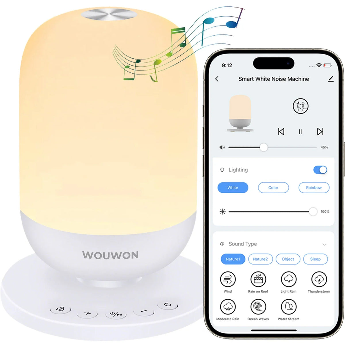 Tuya App Smart White Noise Machine Baby Sleep Sound Machine Colorful Night Lights 34 Soothing Sounds Supports APP Remote Control