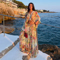 Bohemian Floral Matching Set V Neck Tie Front Crop Top Elastic Waist