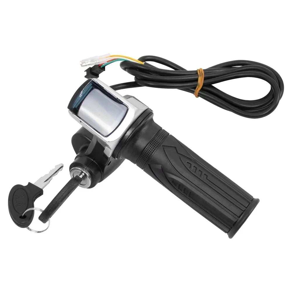 36V 48V 60V Electric Bicycle Throttle Grip E-bike Handlebar with Lock Ebike Scooter Accelerator Power Indicator Key LED Display