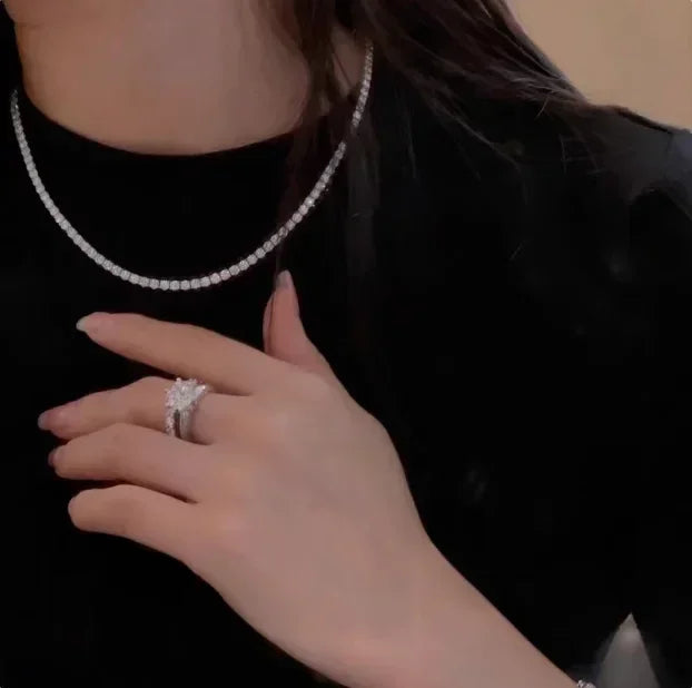 New S925 Sterling Silver Hip Hop Full CZ Choker Chain Necklace For Women Luxury Cubic AAA Zircon Short Accessories Fine Jewelry
