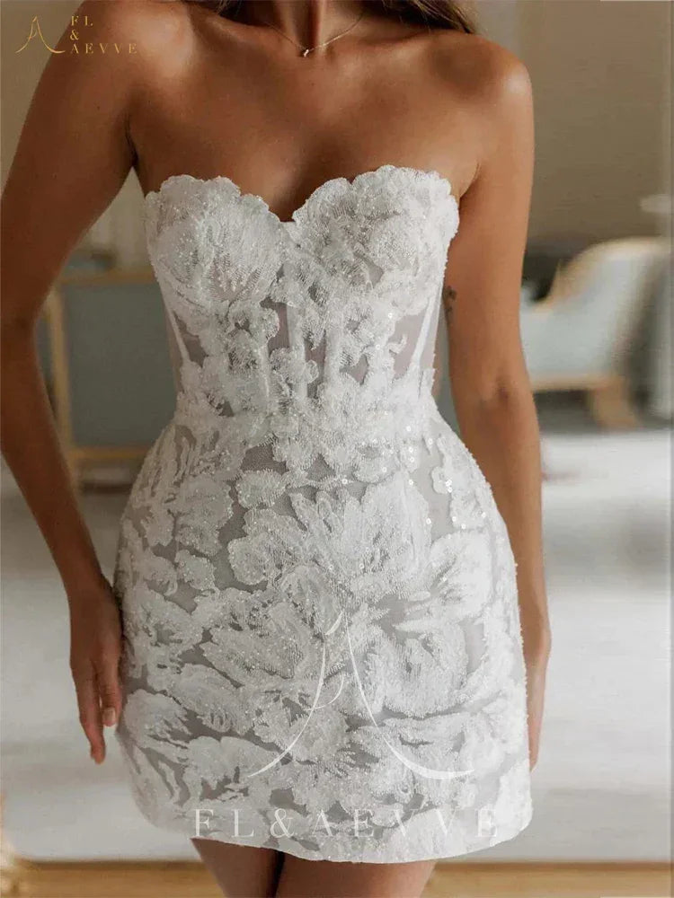 Sexy Glitter Lace Mini Wedding Dress | Custom Bridal Gown -femstylo
