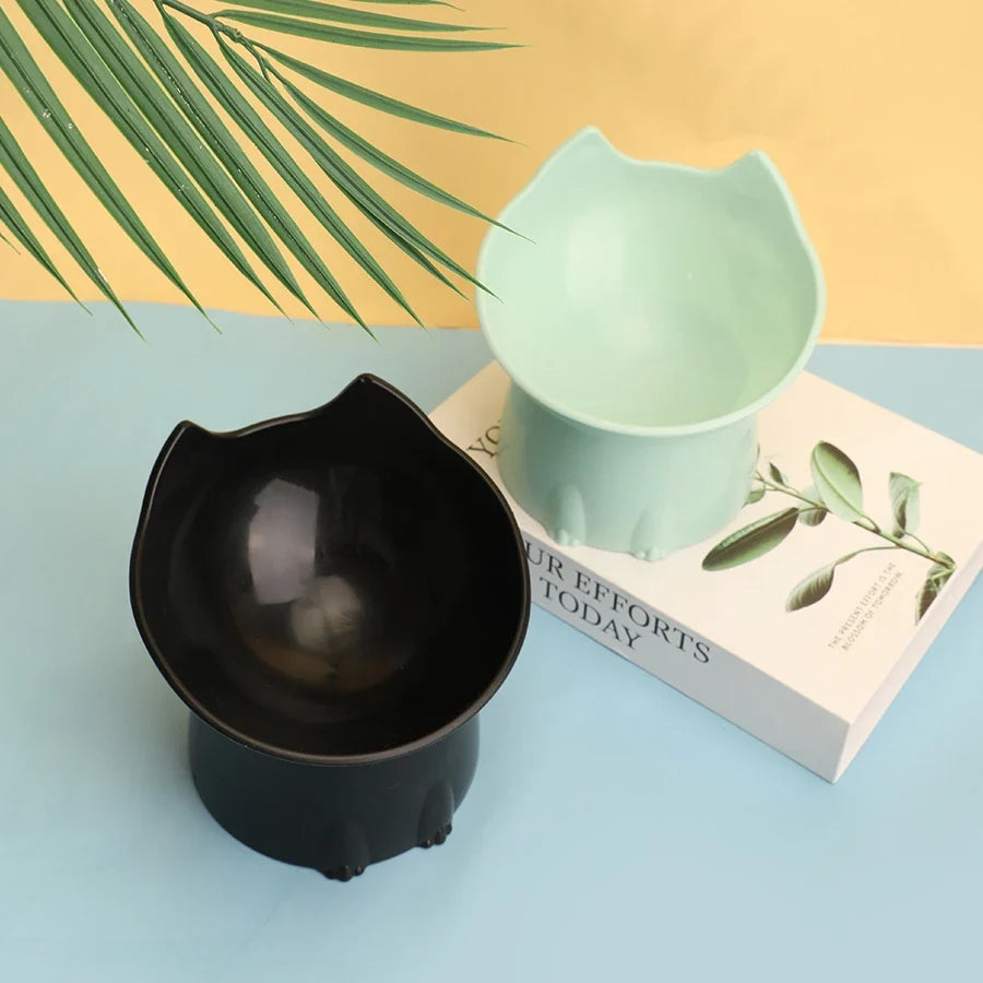 1pc WhiskerWare Elevated Cat Bowl, Anti-Tip Plastic Raised Pet Feeding Dish with Tilted Edge, Neck Protection Kitty Food