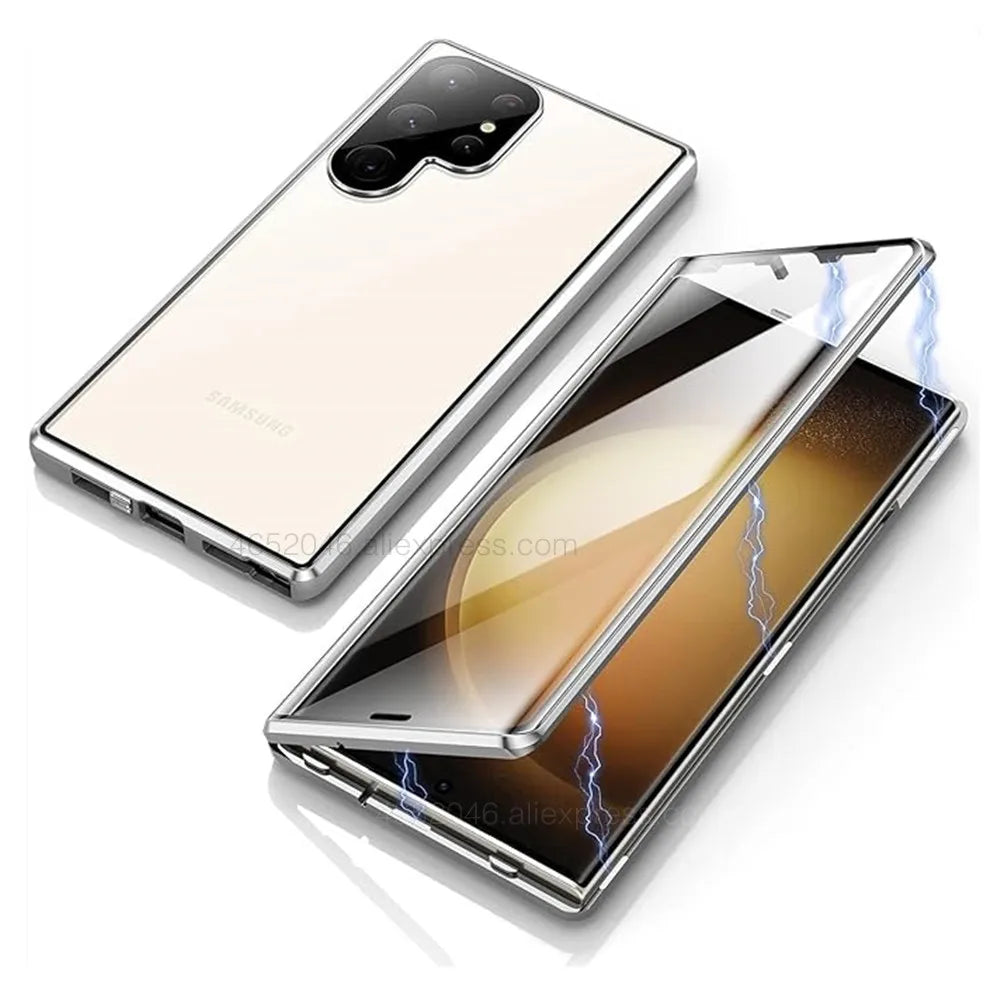 Double-sided Glass Magnetic Phone Case For Samsung Galaxy S25 Ultra S24 FE S23 Plus S22 Ultra S21 S20 A16 360 Full Protect Case