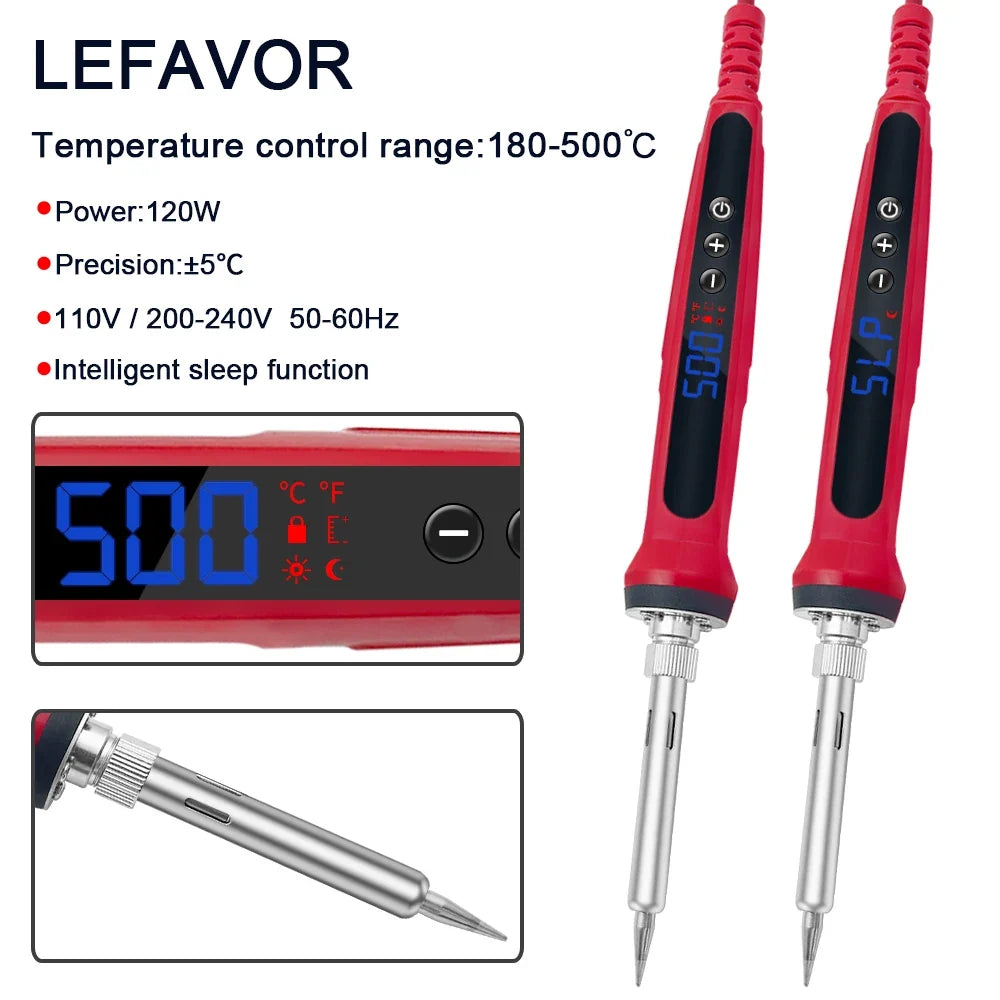 80W Soldering iron kit adjustable temperature LCD solder welding tools Ceramic heater soldering tips Tweezers soldering wire
