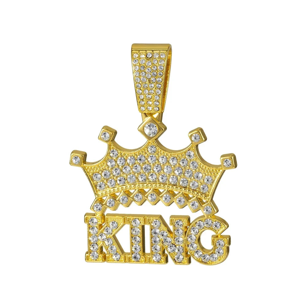 Men Hip Hop Crown with King Pendant Necklace with 13mm Crystal Cuban Chain HipHop Iced Out Bling Necklaces Fashion Charm Jewelry