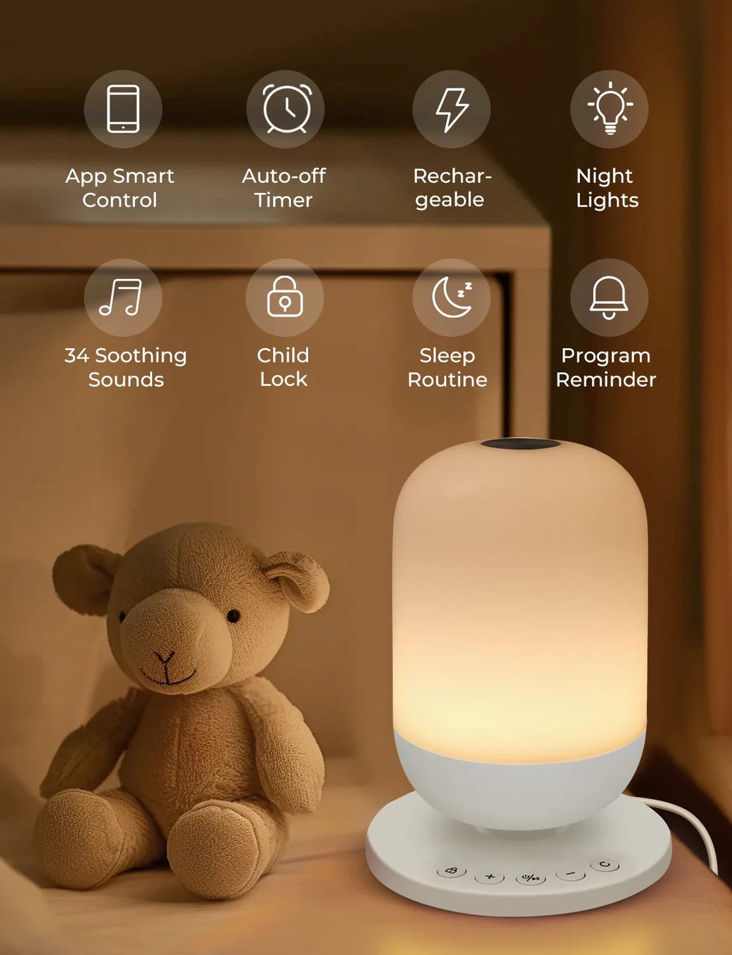 Tuya App Smart White Noise Machine Baby Sleep Sound Machine Colorful Night Lights 34 Soothing Sounds Supports APP Remote Control