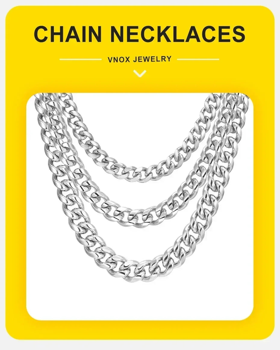 VNOX Cuban Chain Necklace - Stainless Steel 5/6/8mm - Unisex Waterproo