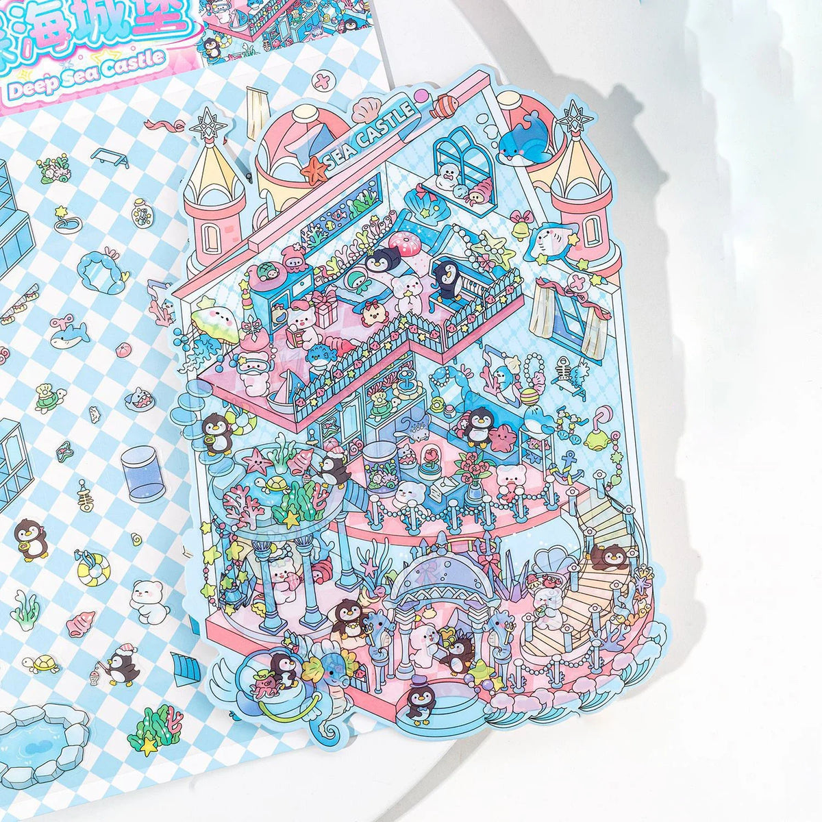 Plus Size 2.5D Cartoon Castle Town Landscape Sticker Scene DIY Toy Game Sticker Festival Birthday Gift for Kid Child Girl
