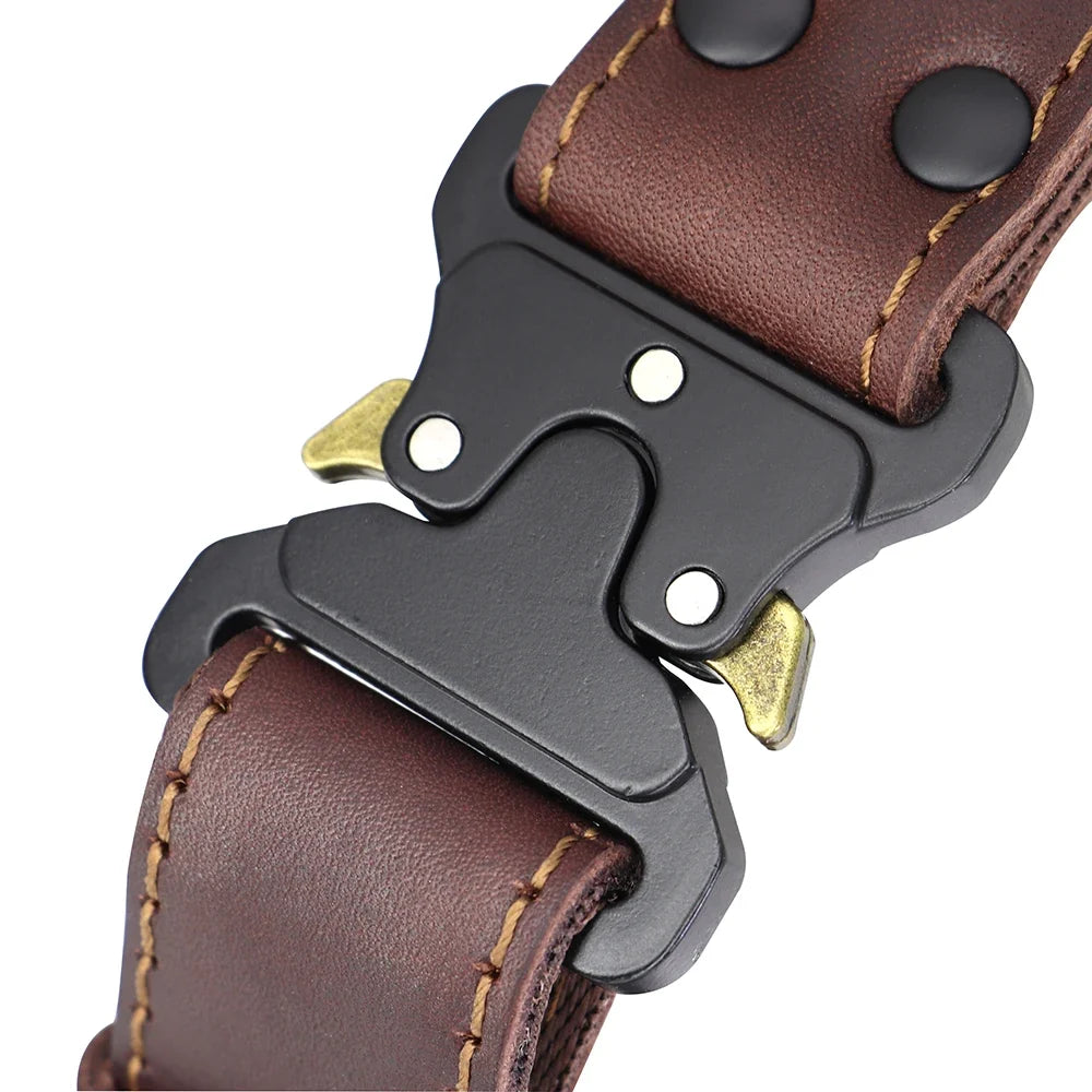 Real Leather Dog Collar With Handle Tactical Military Dog Leather Collar For Medium Large Dogs German Shepherd Training Hunting