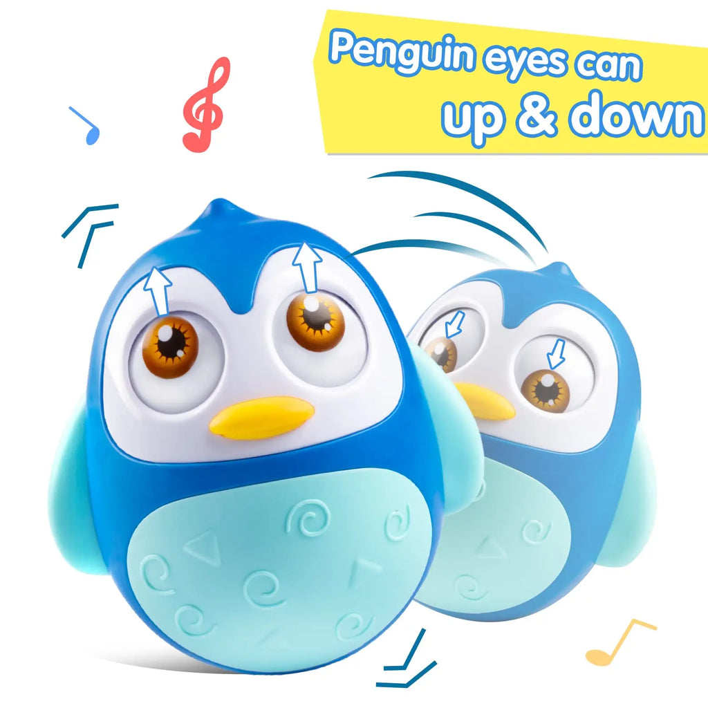 Baby Penguin Roly Poly Toys for 0-18M Infant Tummy Time Tumbler Wobbler Toy Bell Blink Eyes Newborn Rattles Silicone Teether