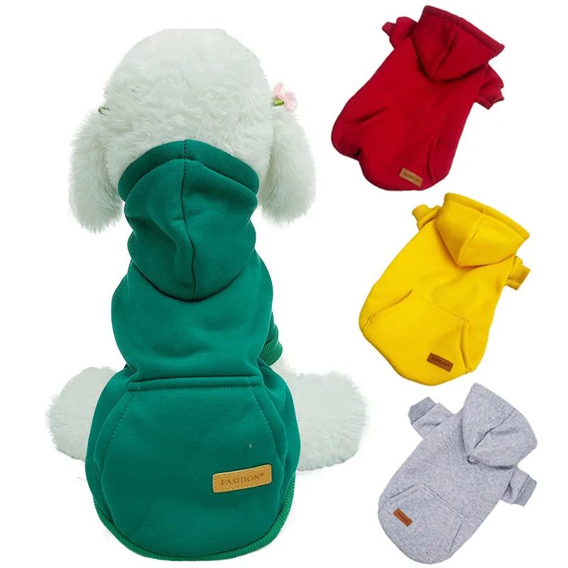 Winter Dog Clothes for Small Dogs Warm Fleece-Lined Hoodie Cozy Cotton Pullover Sweater Puppy Cute Pet Outfits for Cold Weather