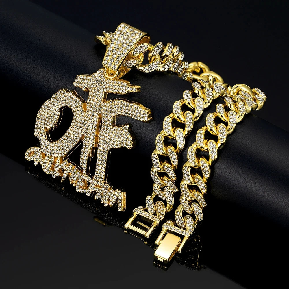 Hip Hop Fashion English Letter OTF Pendant Cuban Chain Necklace,  Suitable For Daily Wear By Men And Women , Rock Party Jewelry