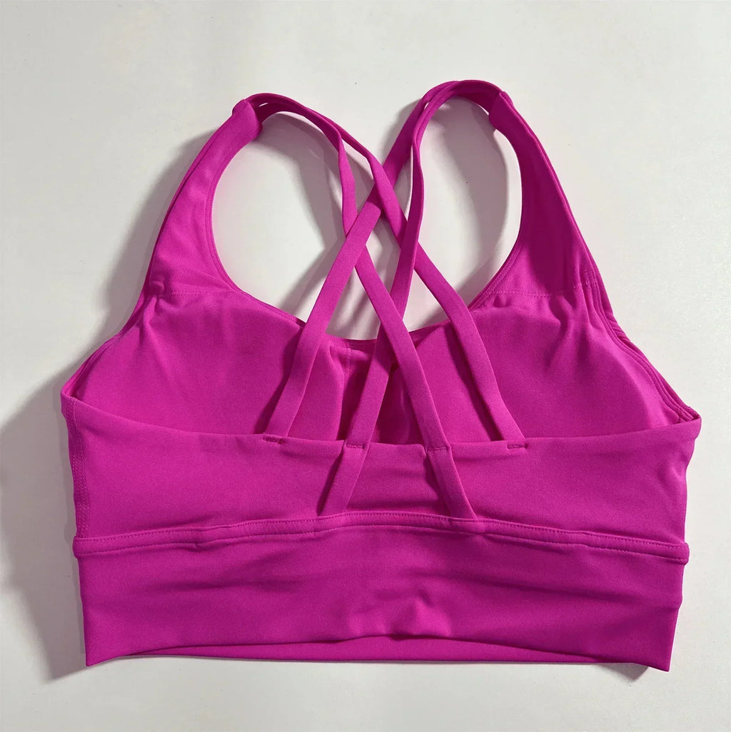 Solid Color Women Cross  Fitness sport Bra soft high strength Tight Top Comprehensive Training Gym Yoga Underwear With Chest Pad