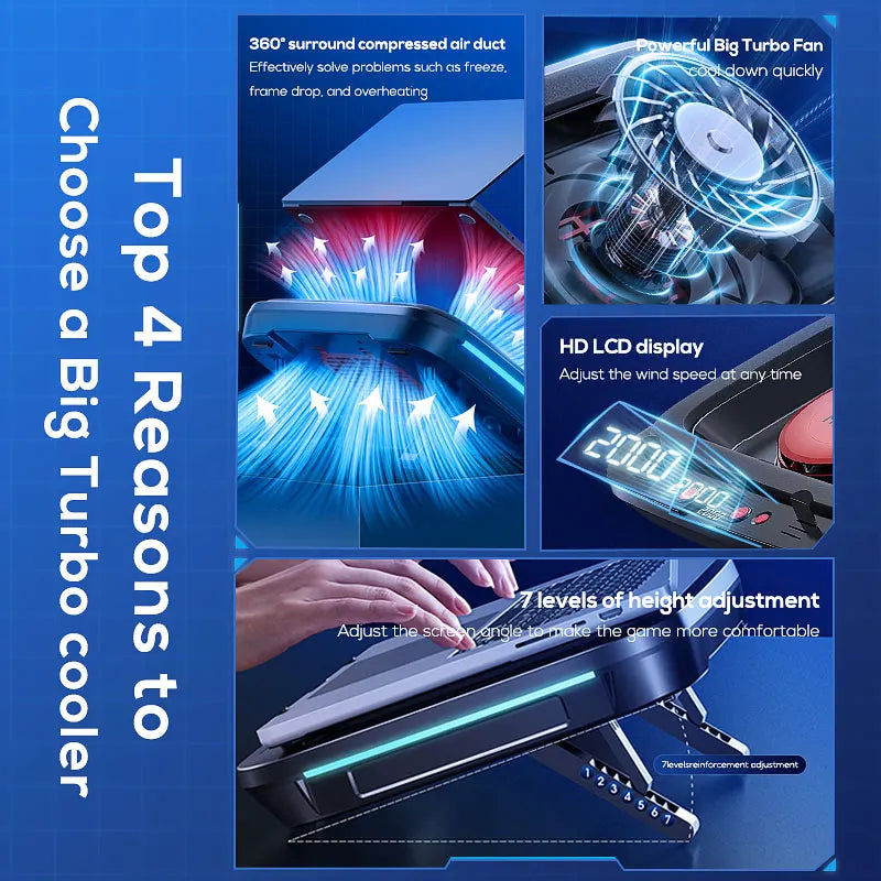 Laptop Cooling Pad Laptop Coolers for Computer PC Notebook Gaming Laptop Fan Height Adjustable Laptop Cooling Stand