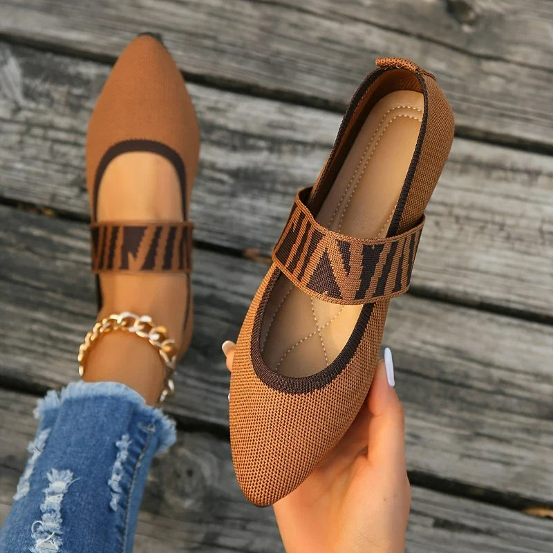 Women Ballet Flats Knitted Casual Shoes Low Heel Elegant Woman Sneakers Pointed Toe Shallow Loafers Vintage Slip on Women Shoes