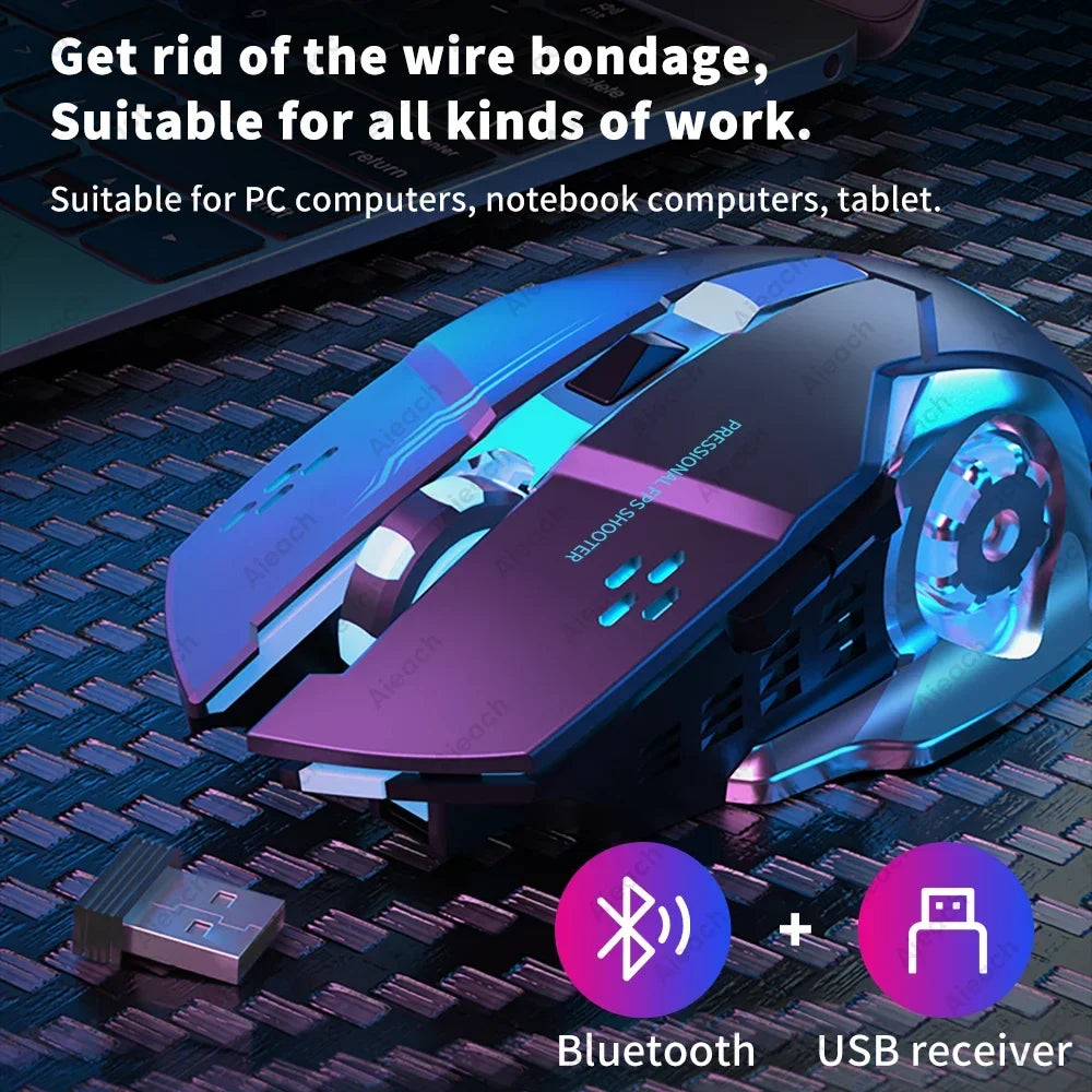 Wireless Bluetooth Gaming Mouse 2.4g USB Rechargeable Ergonomic Mechanical Backlight Design for Laptop PC Computer Gamer
