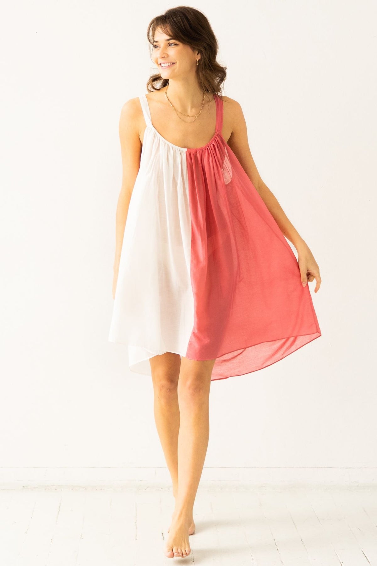 Sheer Tie Strap Babydoll in Silk Cotton Blend