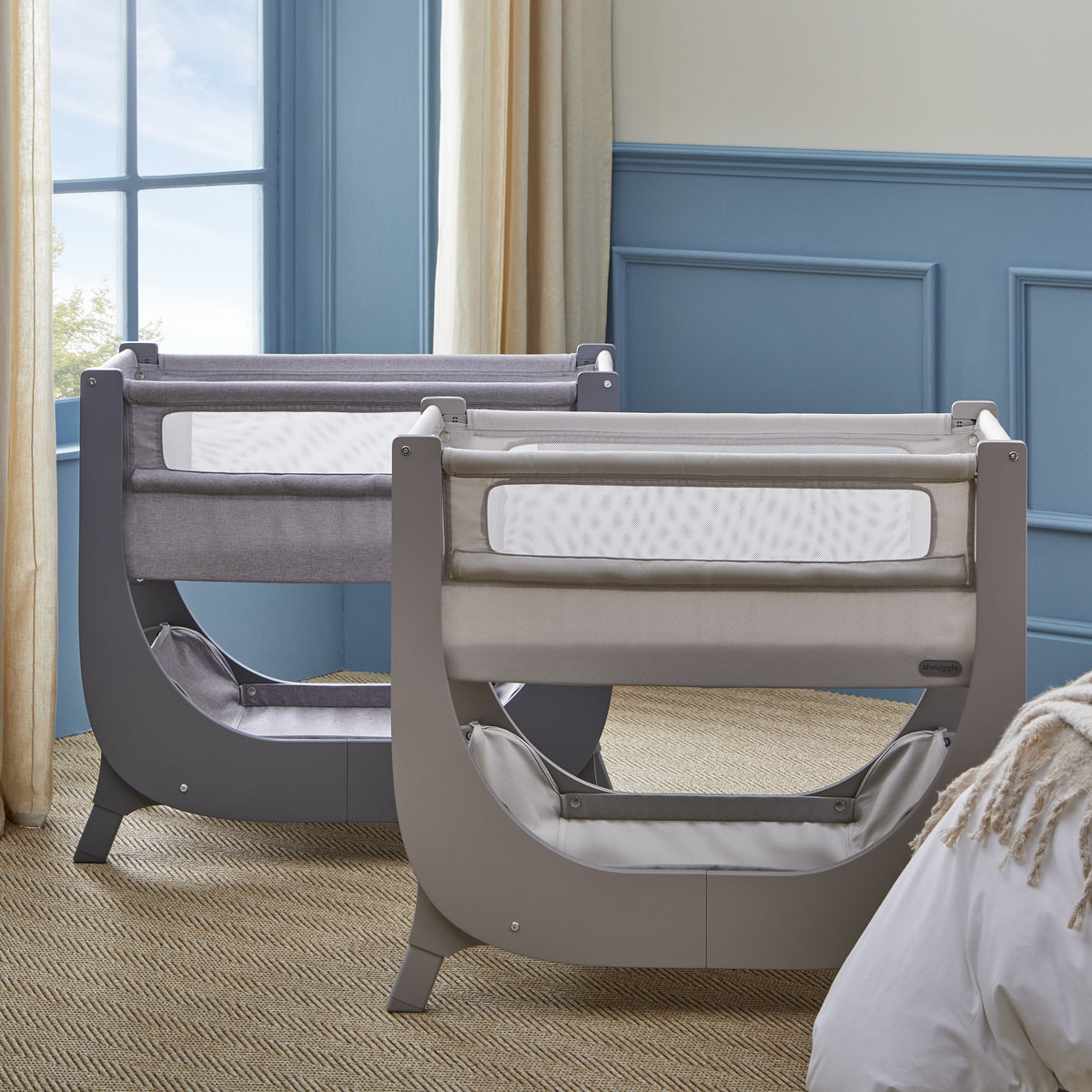 Shnuggle Air Lite Bedside Bassinet | Infant Crib | Height Adjustable Baby Bed with Mattress + 1 Waterproof + 2 White Sheets