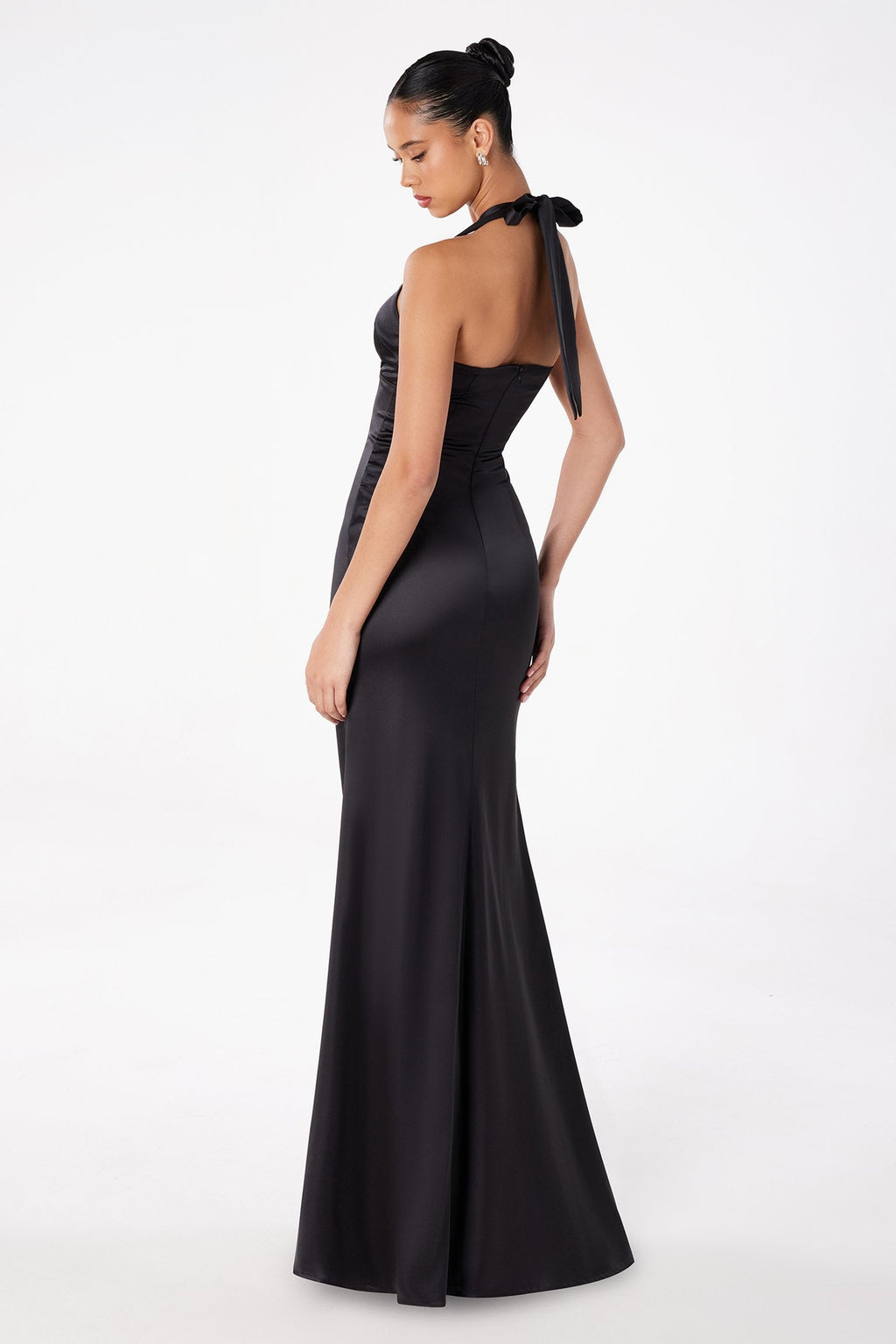 Astee T2001 Fitted Long V-Neckline Halter Top Evening Gown