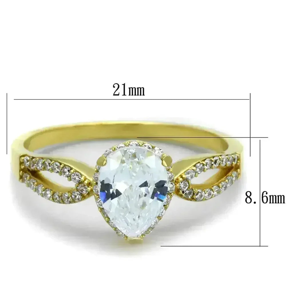 TS248 Gold Sterling Silver Ring – AAA Clear CZ Solitaire