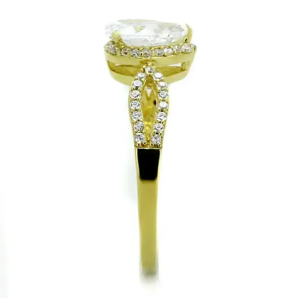 TS248 Gold Sterling Silver Ring – AAA Clear CZ Solitaire