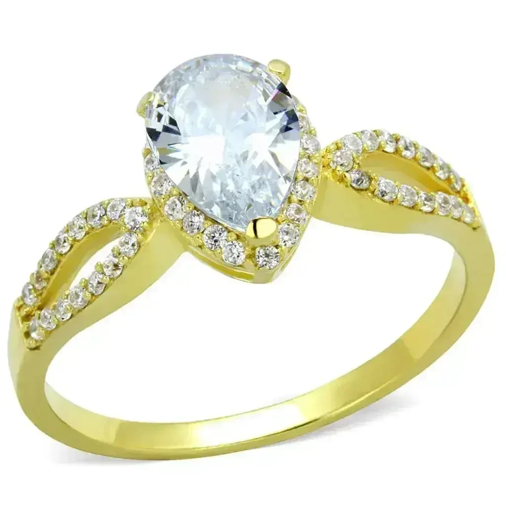 TS248 Gold Sterling Silver Ring – AAA Clear CZ Solitaire