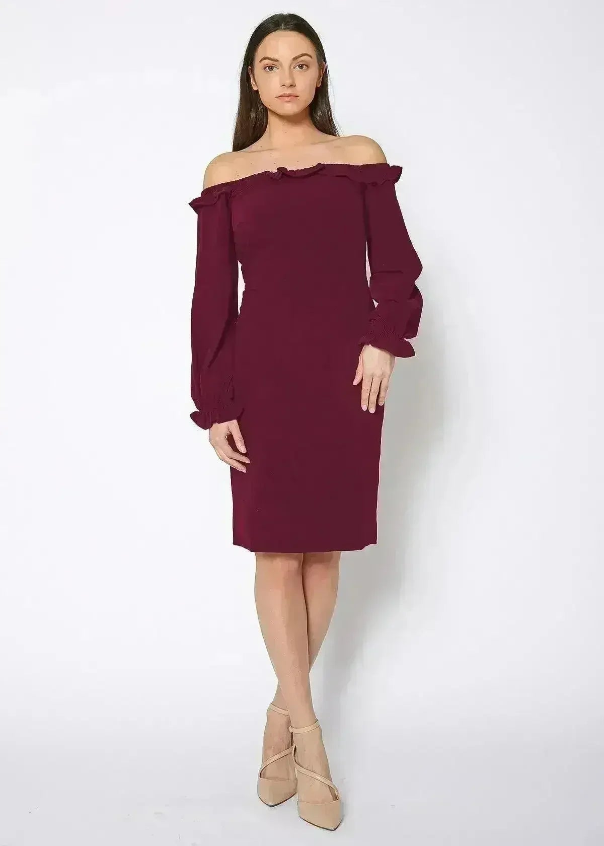 Women's Off Shoulder Bodycon Dress In Red