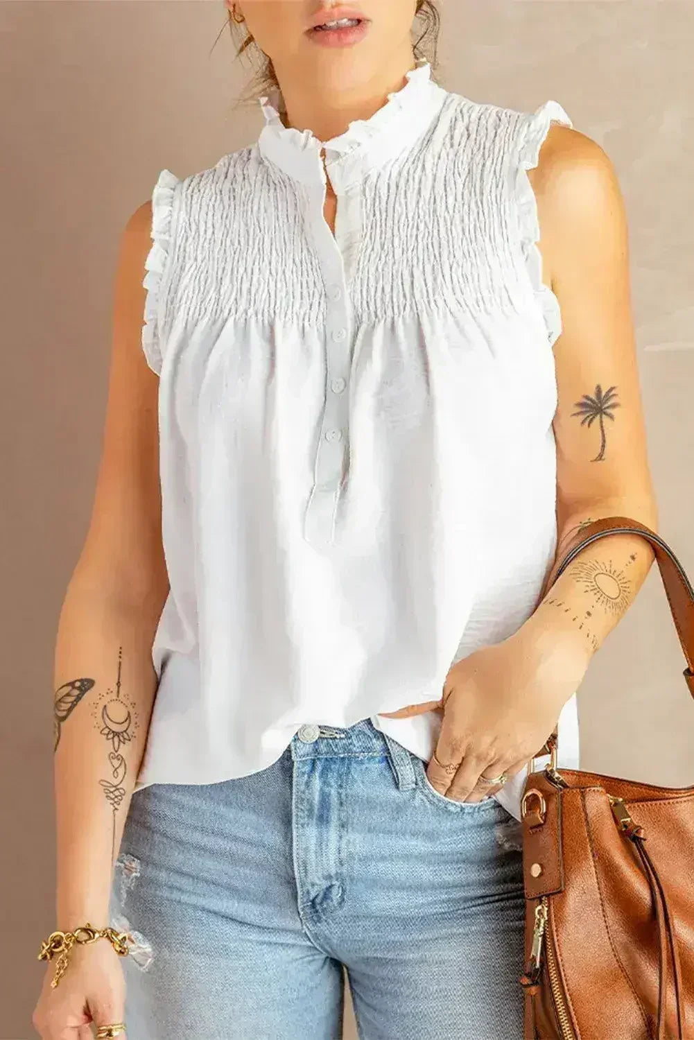White Mock Neck Tank Top