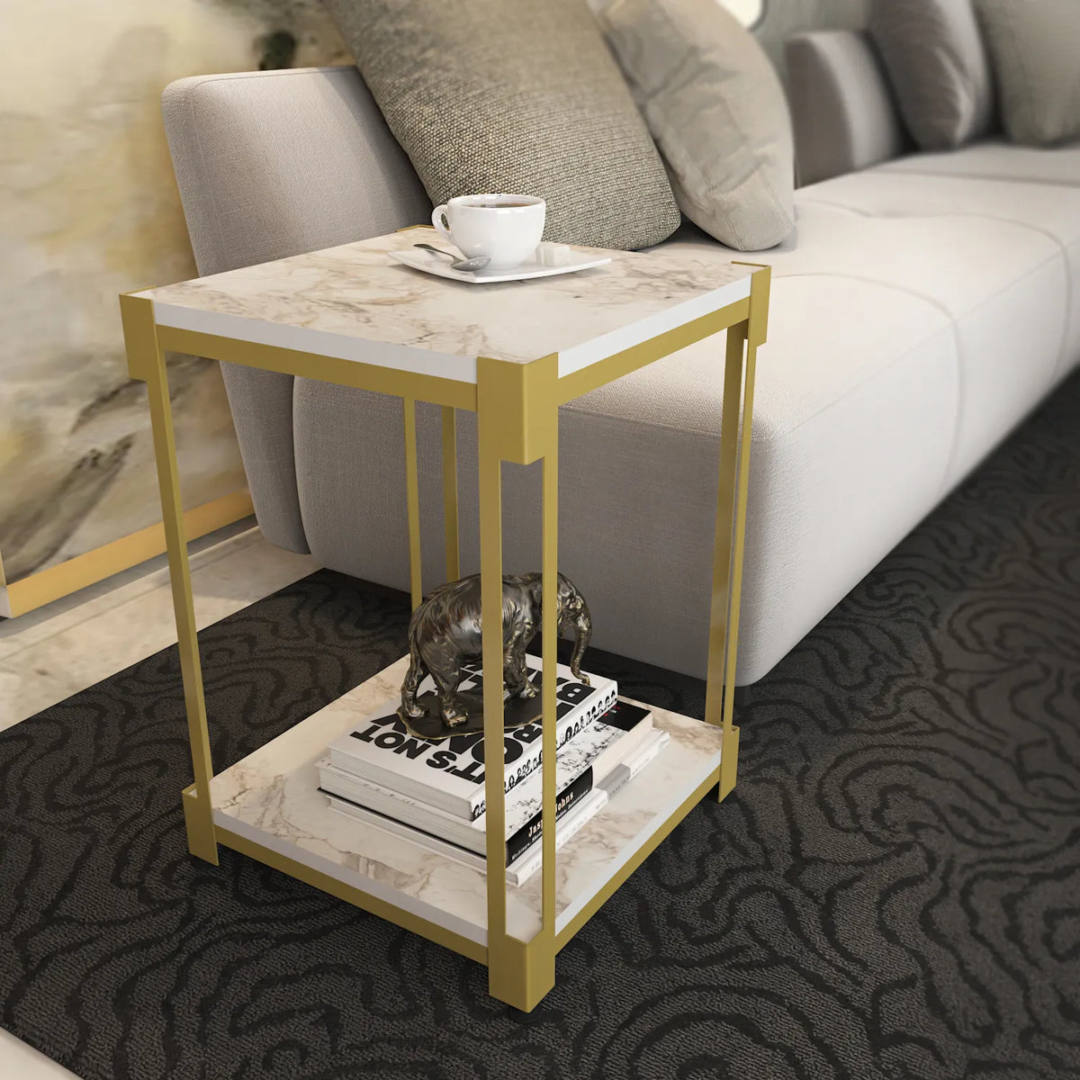 Zenas 22 inch Tall Square Side End Table with Metal Frame