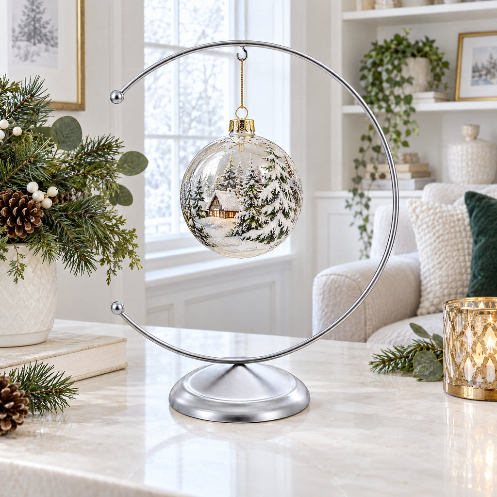 Crescent Moon Silver Metal Ornament Display Stand 8.8 Inches