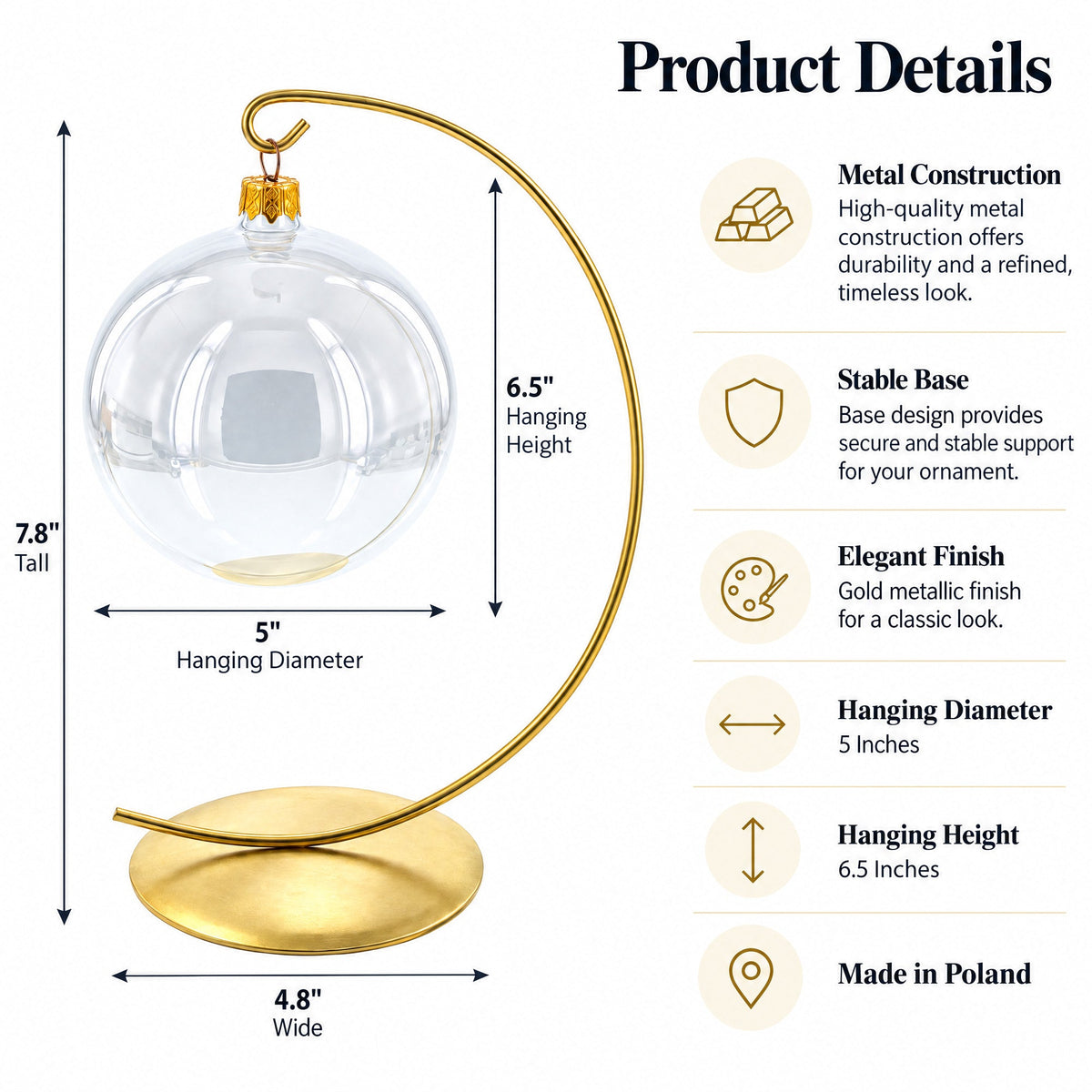 Solid Round Base Gold Metal Ornament Display Stand 7.8 Inches
