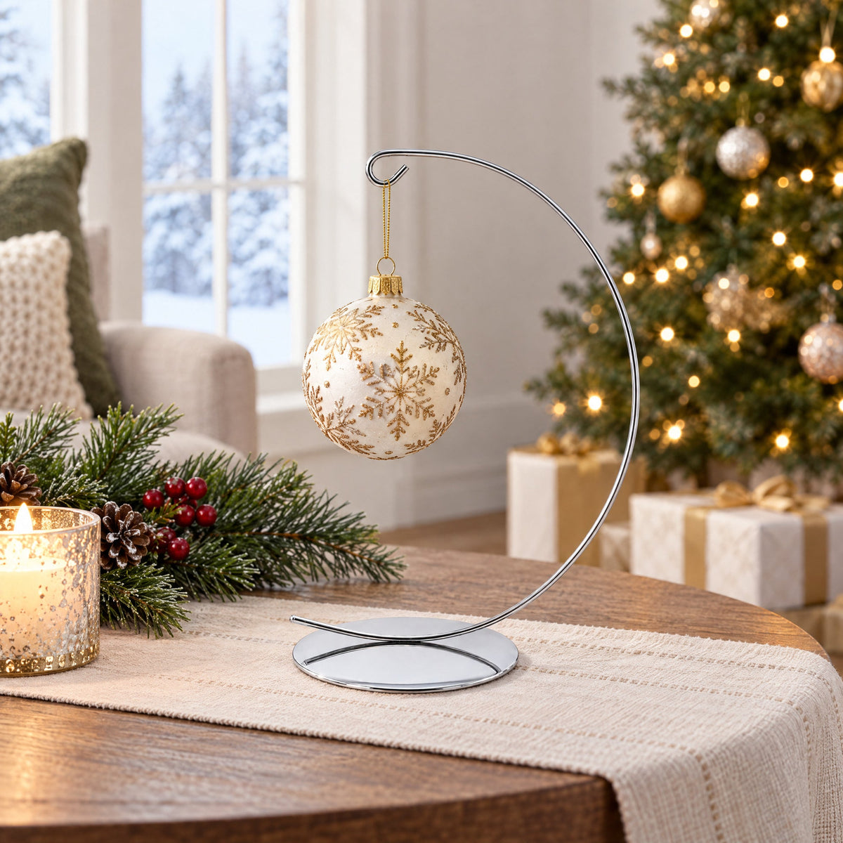 Solid Round Base Silver Metal Ornament Display Stand 7.8 Inches