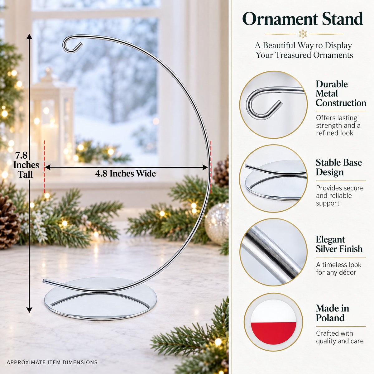 Solid Round Base Silver Metal Ornament Display Stand 7.8 Inches
