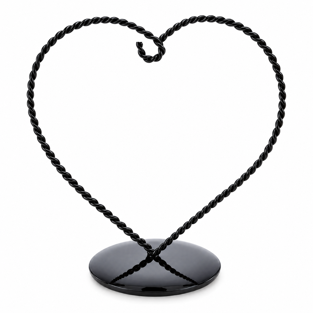 Heart-Shaped Twisted Black Painted Metal Ornament Display Stand 6.2 Inches