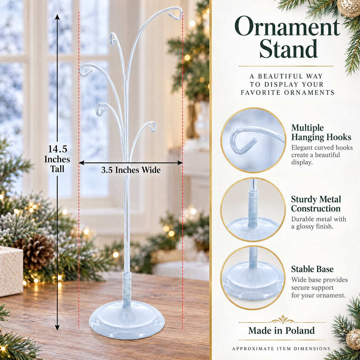 5-Arm Scroll Tree Branches White Painted Metal Ornament Display Stand 14.5 Inches