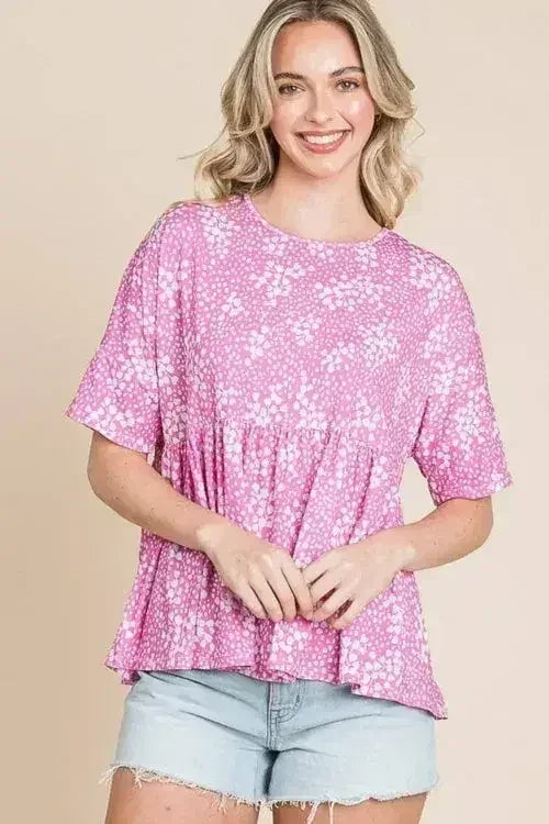 Floral Peplum Blouse - Round Neck Women's Top | Femstylo