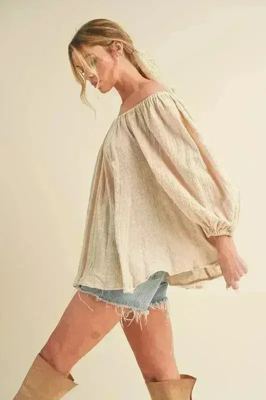 Off-Shoulder Balloon Sleeve Blouse - Feminine 100% Cotton Top | Femstylo