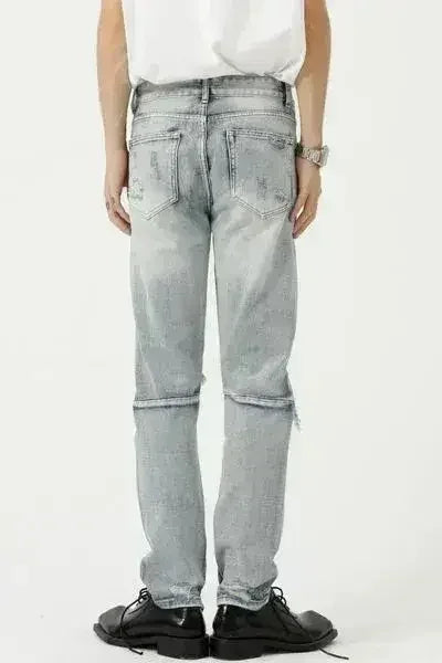 Distressed Side Zip Jeans with Pockets