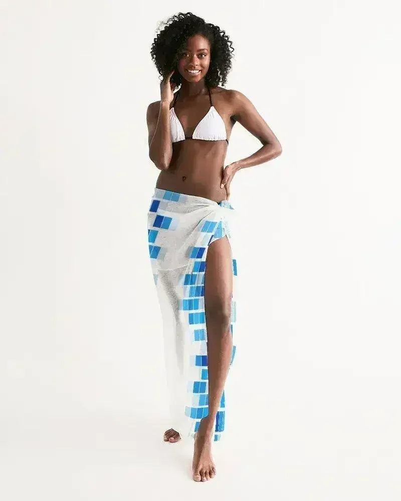 Sheer Mosaic Squares Blue and White Swimsuit Cover Up