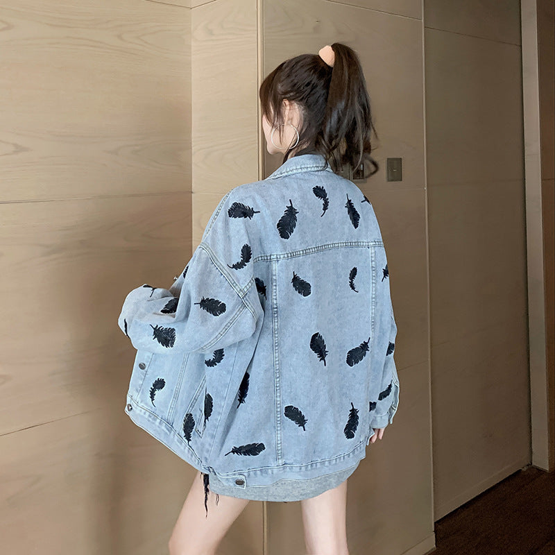Fashion Printing Lapel Loose Wild Salt Denim Jacket