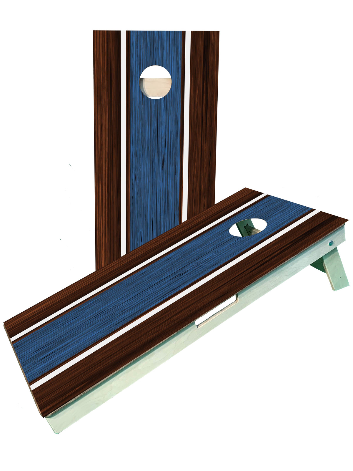Brown and Blue Striped Cornhole Boards