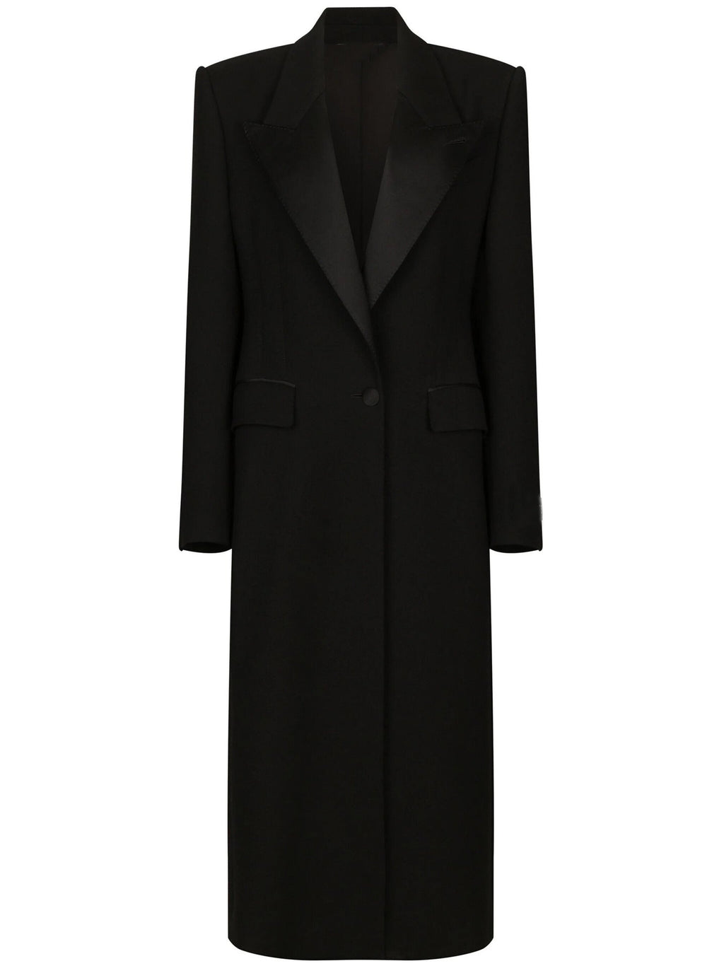 Colored Satin-lined Long-sleeve Coat With A Back Slit