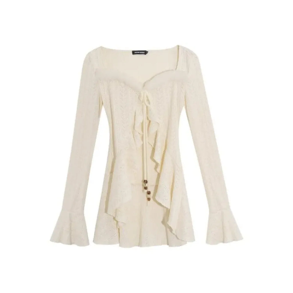 Retro Slim Camisole Dress & Ruffle Knit Cardigan