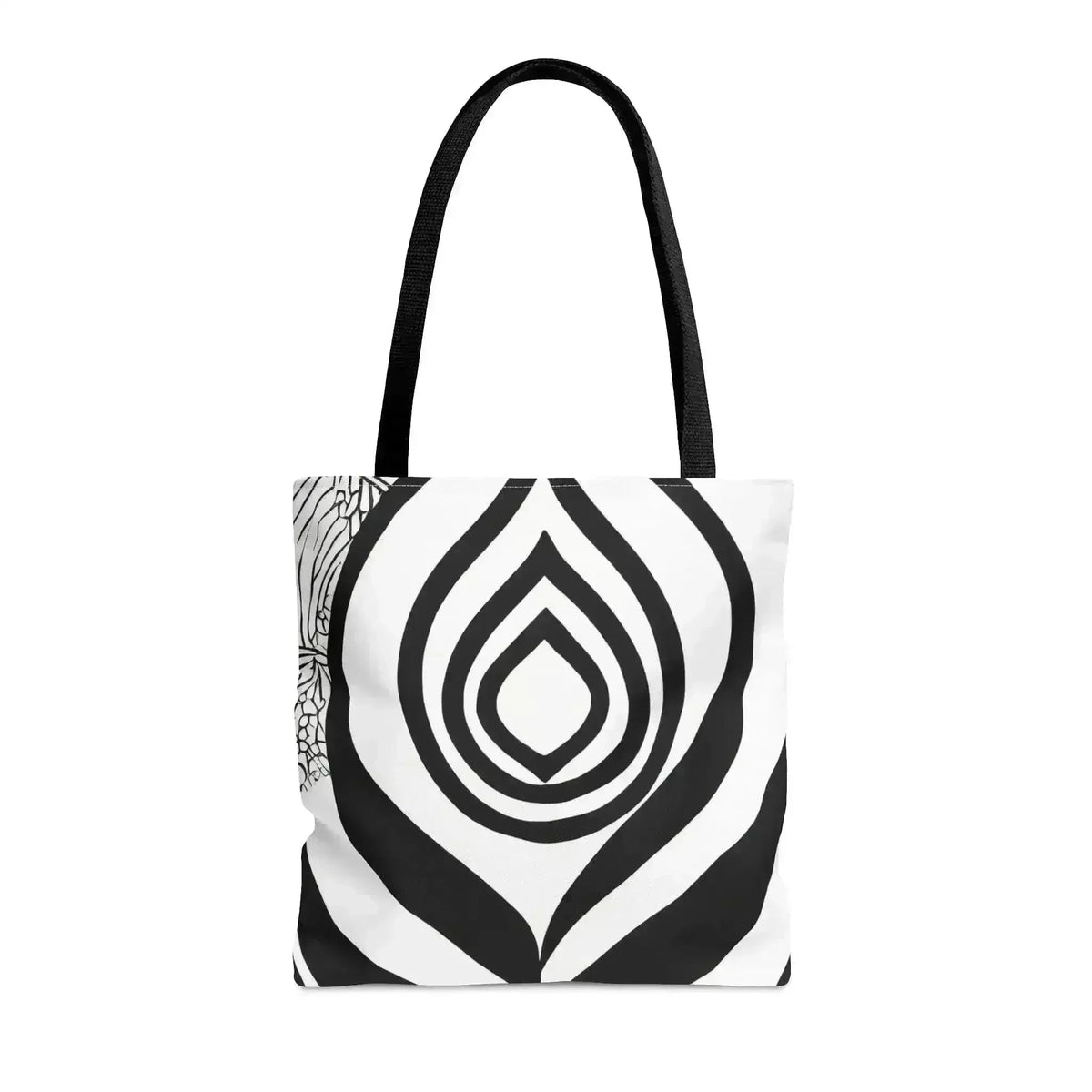Large Tote Bag Floral Black Line Art Print 60110